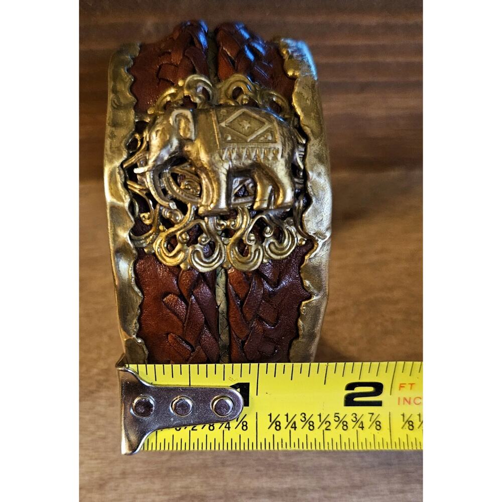 Vintage Il Gioiello Di Firenze Italy Elephant Brass & Leather Bangle Bracelet View 6